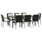 Set da Pranzo da Giardino 9 pz con Cuscini Nero in Polyrattan