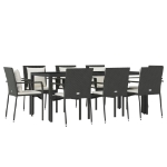 Set da Pranzo da Giardino 9 pz con Cuscini Nero in Polyrattan