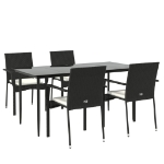 Set da Pranzo da Giardino 5 pz Nero con Cuscini in Polyrattan