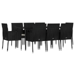 Set da Pranzo da Giardino 9 pz con Cuscini Nero in Polyrattan