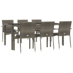 Set da Pranzo da Giardino 7 pz con Cuscini in Polyrattan Grigio