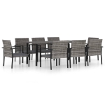 Set da Pranzo da Giardino 9 pz in Polyrattan Grigio