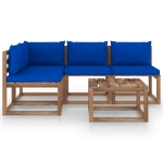 Set Divani da Giardino 5 pz con Cuscini Blu