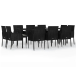 Set Mobili da Giardino 11 pz con Cuscini in Polyrattan Nero