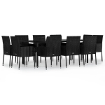 Set Mobili da Giardino 11 pz con Cuscini in Polyrattan Nero