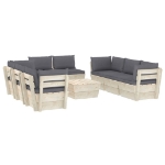 Set Divani da Giardino su Pallet 9 pz con Cuscini Legno Abete