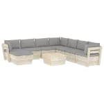 Set Divani da Giardino su Pallet 9 pz con Cuscini Legno Abete