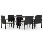 Set da Pranzo da Giardino 7 pz in Polyrattan Nero