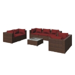 Set Divani da Giardino 8 pz con Cuscini in Polyrattan Marrone