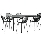 Set da Pranzo da Giardino 7 pz Nero in Rattan PVC