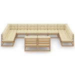 Set Divani da Giardino 12 pz Cuscini Miele in Massello di Pino