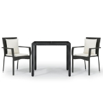 Set da Pranzo da Giardino 3 pz con Cuscini Nero in Polyrattan