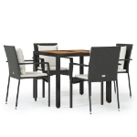 Set da Pranzo da Giardino 5 pz Nero con Cuscini in Polyrattan