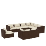 Set Divani da Giardino 9 pz con Cuscini in Polyrattan Marrone