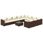 Set Divani da Giardino 11 pz con Cuscini in Polyrattan Marrone