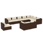 Set Mobili da Giardino 10 pz con Cuscini in Polyrattan Marrone