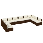 Set Divani da Giardino 10 pz con Cuscini in Polyrattan Marrone