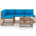 Set Divani da Giardino 5 pz con Cuscini Blu Chiaro