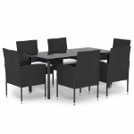 Set da Pranzo da Giardino 7 pz Nero con Cuscini in Polyrattan