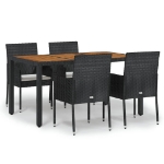 Set da Pranzo da Giardino 5 pz Nero con Cuscini in Polyrattan