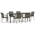 Set da Pranzo Giardino 7pz Nero e Grigio con Cuscini Polyrattan