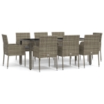 Set da Pranzo da Giardino 9 pz con Cuscini in Polyrattan Grigio