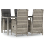 Set da Pranzo da Giardino 5 pz con Cuscini in Polyrattan Grigio