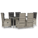 Set da Pranzo da Giardino 7 pz con Cuscini in Polyrattan Grigio