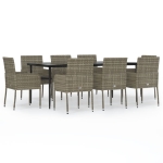 Set da Pranzo Giardino 9pz con Cuscini Nero e Grigio Polyrattan