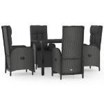 Set da Pranzo da Giardino 5 pz Nero con Cuscini in Polyrattan