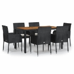 Set da Pranzo da Giardino 7 pz Nero con Cuscini in Polyrattan