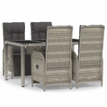 Set da Pranzo da Giardino 5 pz con Cuscini in Polyrattan Grigio