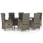 Set da Pranzo Giardino 7pz Nero e Grigio con Cuscini Polyrattan