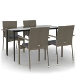 Set da Pranzo Giardino 5pz Nero e Grigio con Cuscini Polyrattan