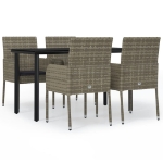 Set da Pranzo Giardino 5pz Nero e Grigio con Cuscini Polyrattan