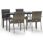 Set da Pranzo Giardino 5pz Nero e Grigio con Cuscini Polyrattan