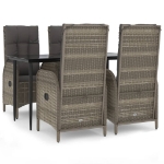 Set da Pranzo Giardino 5pz Nero e Grigio con Cuscini Polyrattan