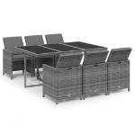 Set da Pranzo da Giardino 7 pz con Cuscini in Polyrattan Grigio