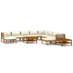 Set Divani da Giardino 12 pz con Cuscini Crema in Legno Acacia