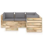 Set Divani da Giardino con Cuscini 6 pz Legno Impregnato Verde