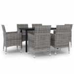 Set da Pranzo da Giardino 7 pz con Cuscini Polyrattan e Vetro