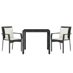 Set da Pranzo da Giardino 3 pz con Cuscini Nero in Polyrattan