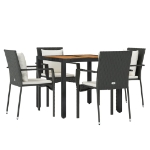 Set da Pranzo da Giardino 5 pz Nero con Cuscini in Polyrattan