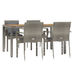 Set da Pranzo da Giardino 5 pz con Cuscini in Polyrattan Grigio