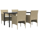 Set da Pranzo da Giardino 5 pz con Cuscini Beige e Nero