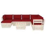 Set Divani da Giardino su Pallet 8 pz con Cuscini Legno Abete