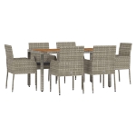 Set da Pranzo da Giardino 7 pz con Cuscini in Polyrattan Grigio