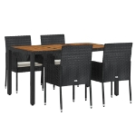 Set da Pranzo da Giardino 5 pz Nero con Cuscini in Polyrattan