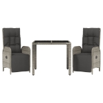 Set da Pranzo da Giardino 3 pz con Cuscini in Polyrattan Grigio