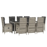 Set da Pranzo da Giardino 9 pz con Cuscini in Polyrattan Grigio